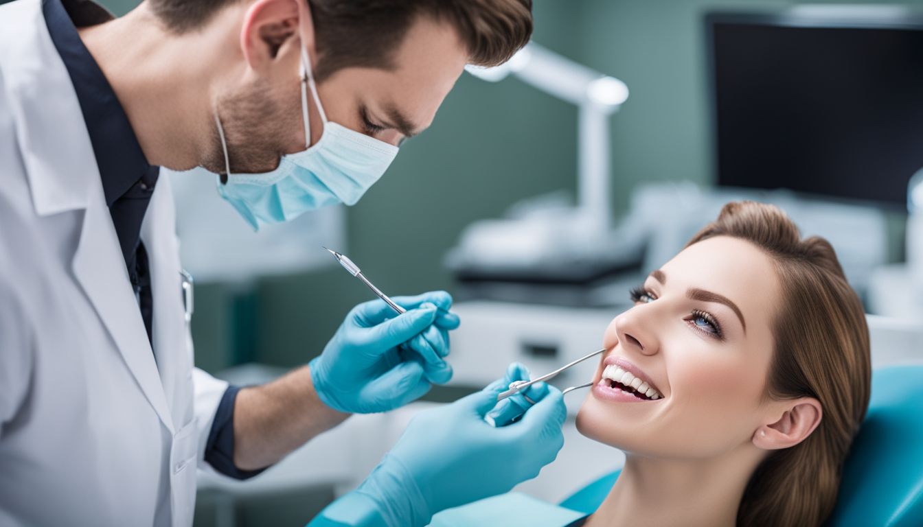 Dentysta bada zęby pacjenta w nowoczesnym gabinecie dentystycznym.