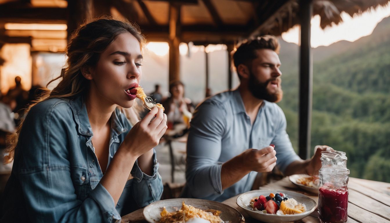 Osoba odczuwająca dyskomfort podczas jedzenia z białym nalotem na języku.