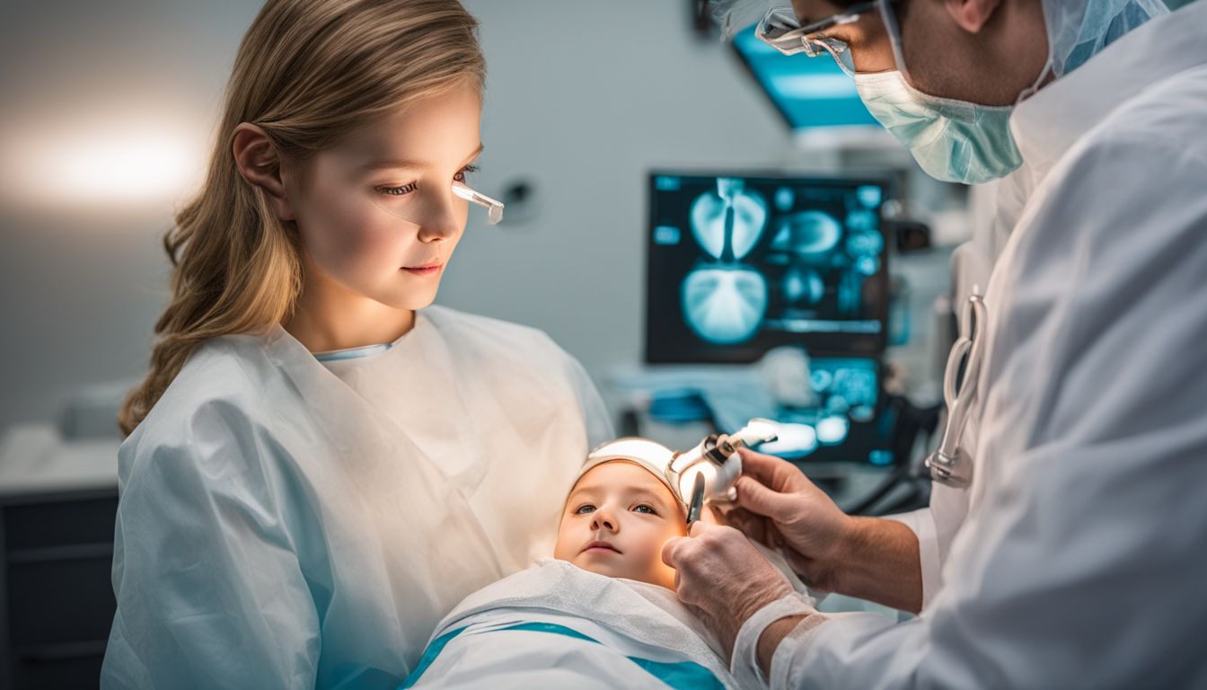 Dziecko przeprowadza procedurę frenotomii za pomocą techniki laserowej.