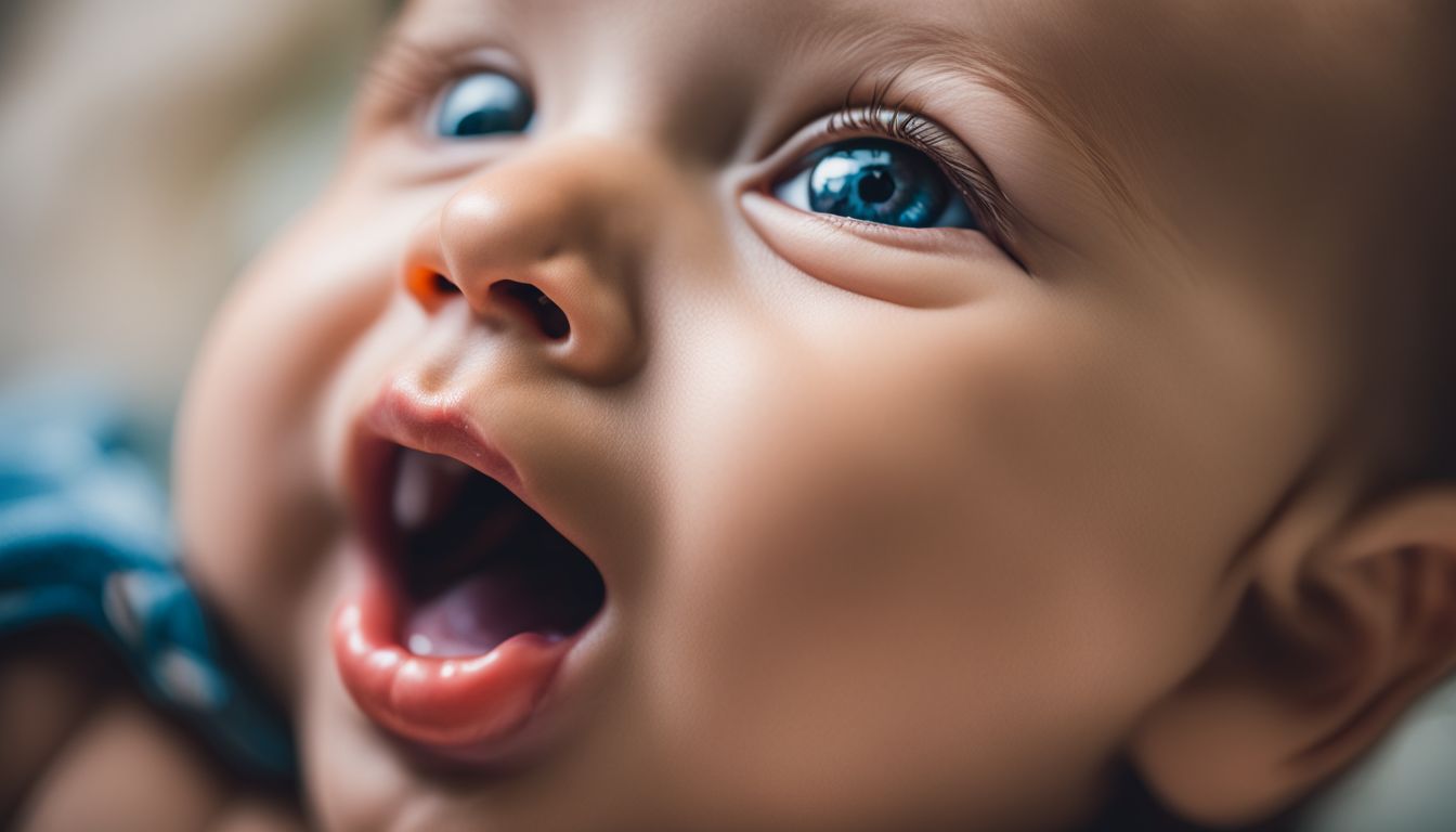 Zdjęcie przedstawia trudności w poruszaniu językiem u niemowlęcia.